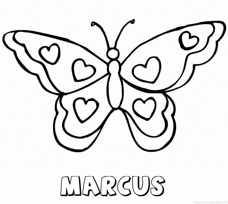 Marcus vlinder hartjes kleurplaat