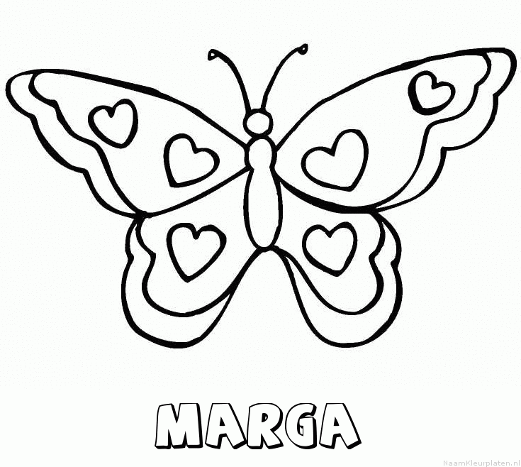 Marga vlinder hartjes kleurplaat