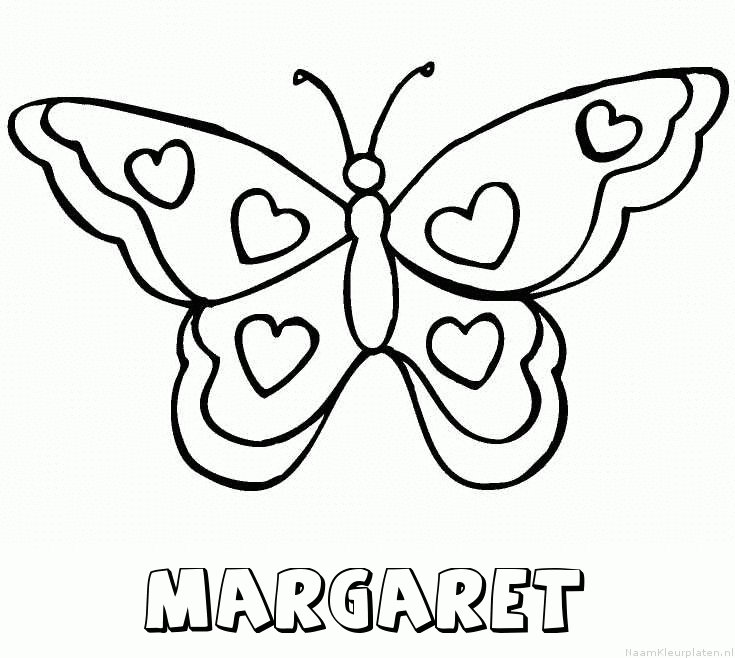 Margaret vlinder hartjes kleurplaat