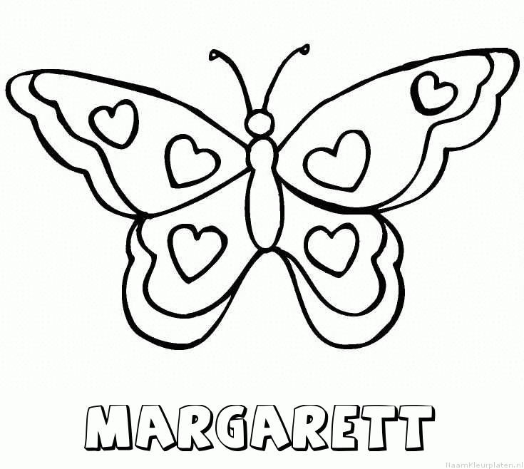 Margarett vlinder hartjes kleurplaat