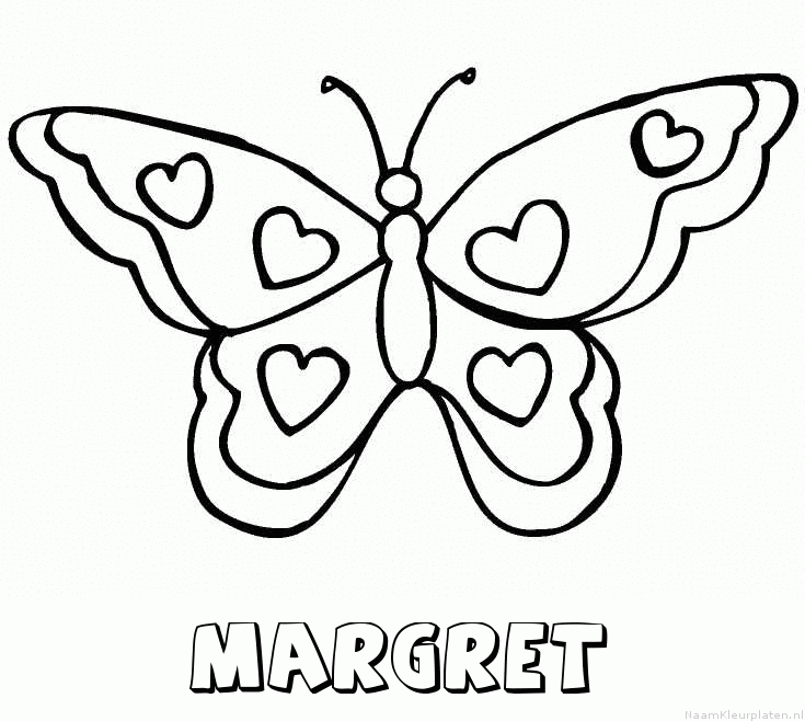 Margret vlinder hartjes kleurplaat