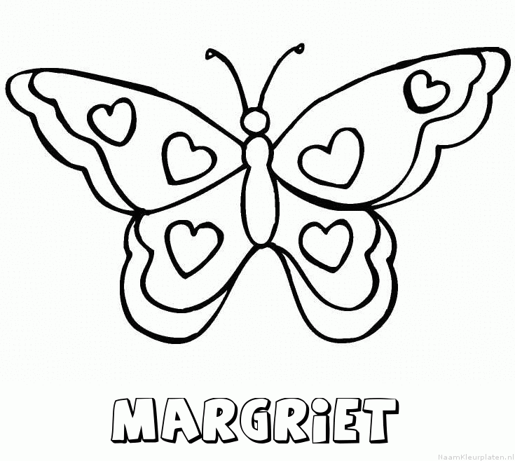 Margriet vlinder hartjes kleurplaat