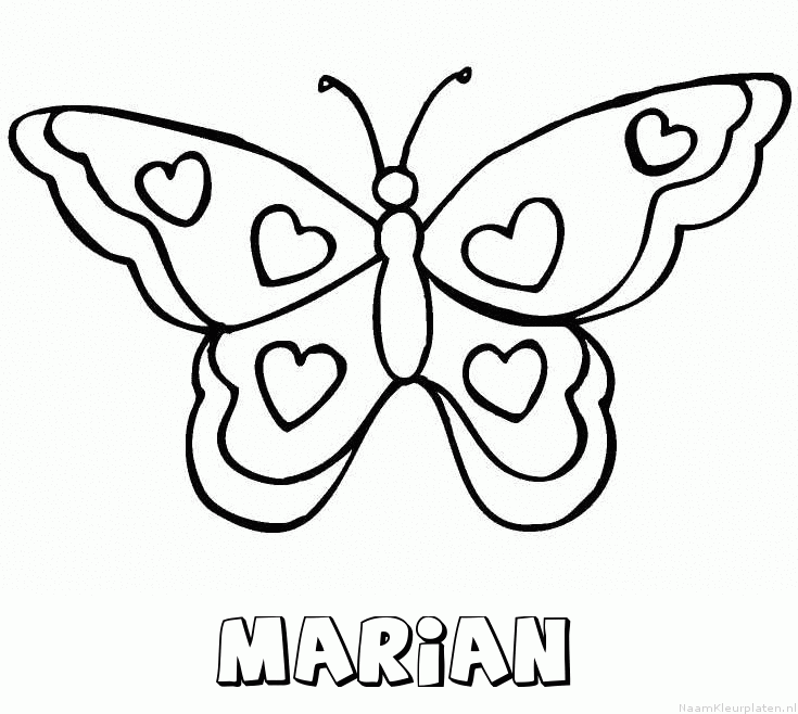 Marian vlinder hartjes kleurplaat