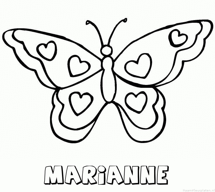 Marianne vlinder hartjes kleurplaat