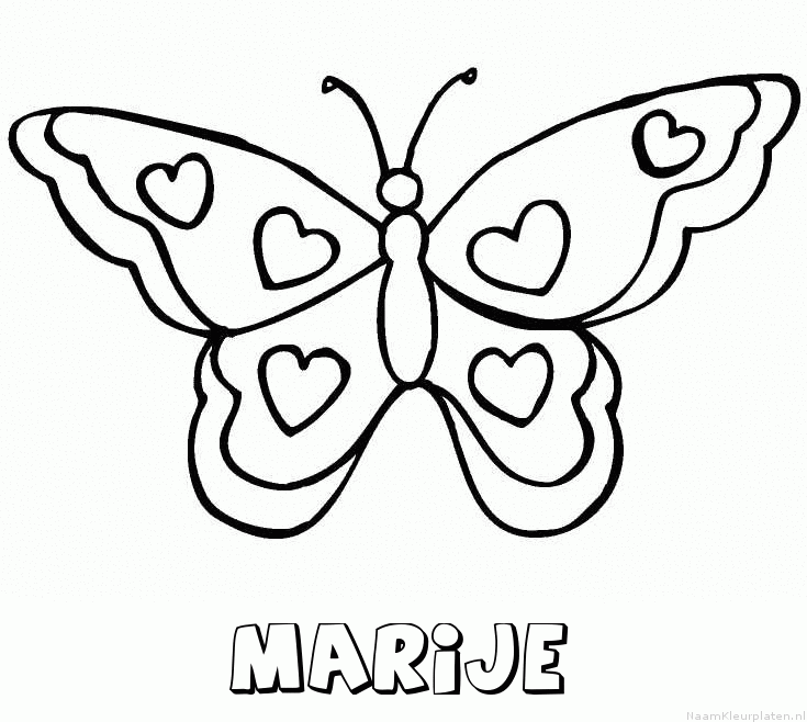 Marije vlinder hartjes kleurplaat