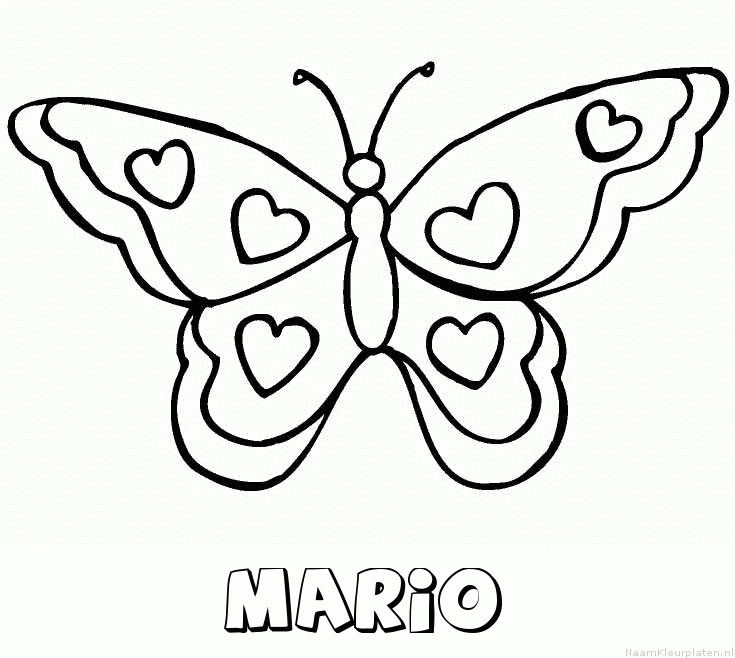 Mario vlinder hartjes kleurplaat