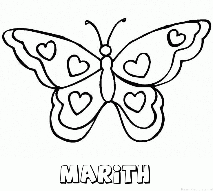 Marith vlinder hartjes kleurplaat