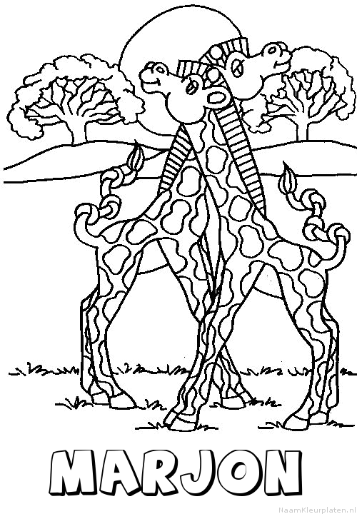 Marjon giraffe koppel kleurplaat