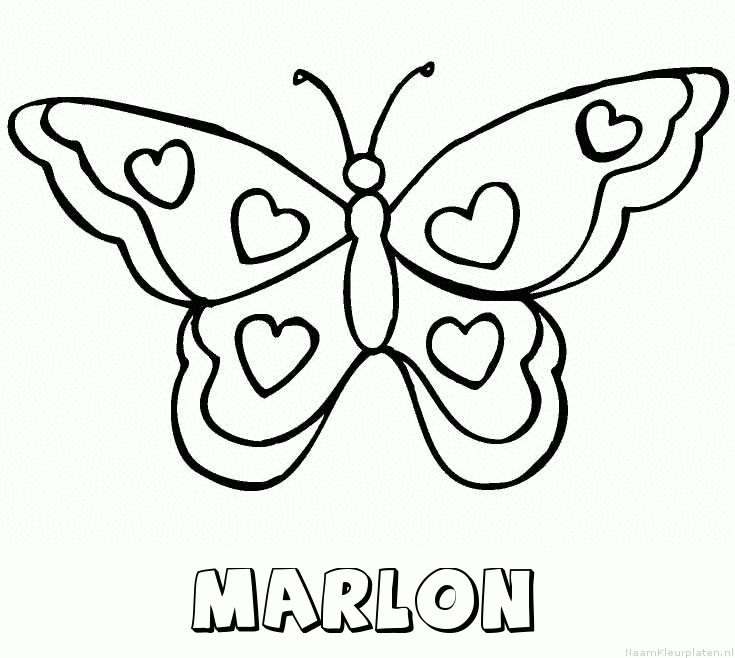 Marlon vlinder hartjes kleurplaat