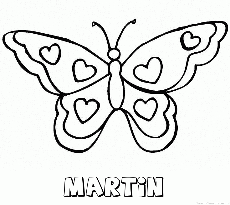 Martin vlinder hartjes kleurplaat