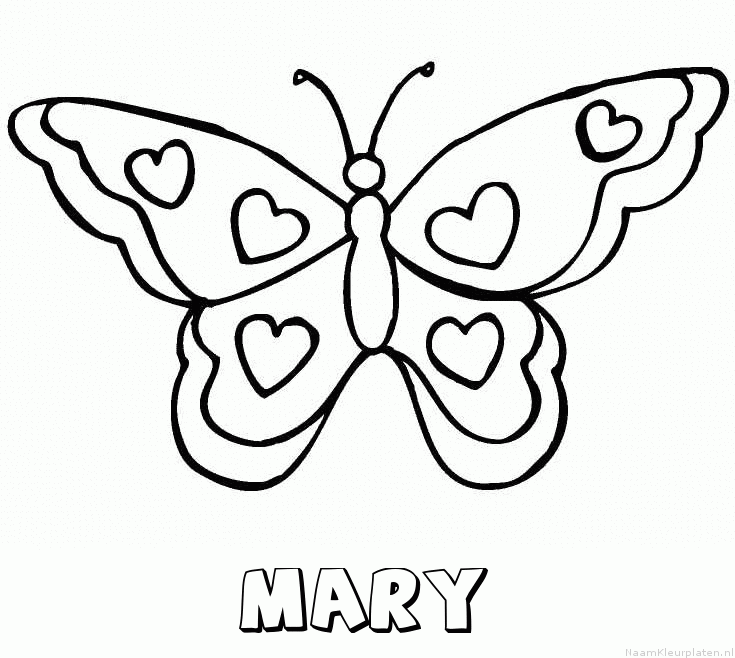 Mary vlinder hartjes kleurplaat