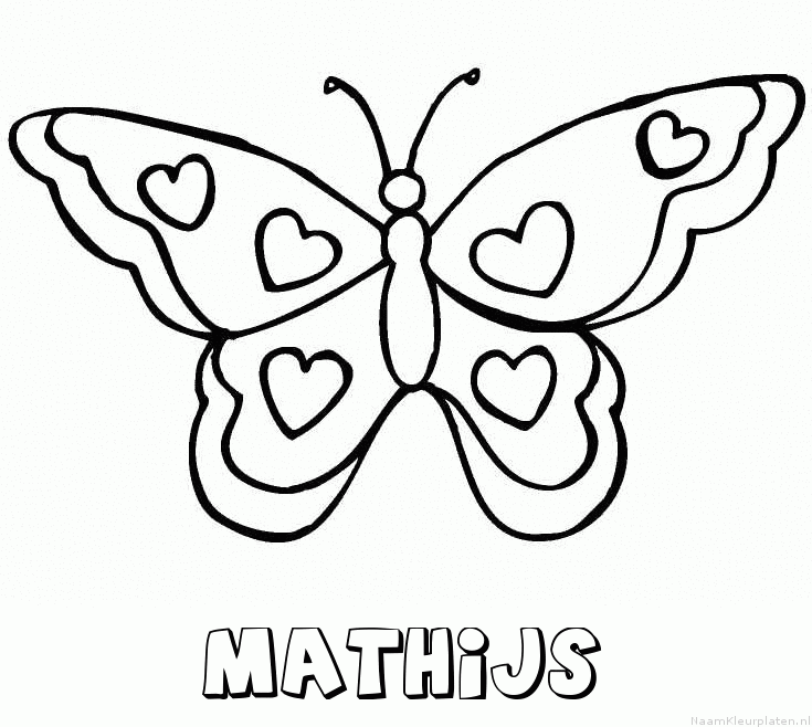 Mathijs vlinder hartjes kleurplaat