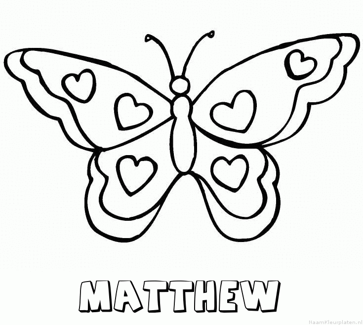 Matthew vlinder hartjes kleurplaat