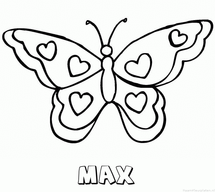 Max vlinder hartjes kleurplaat