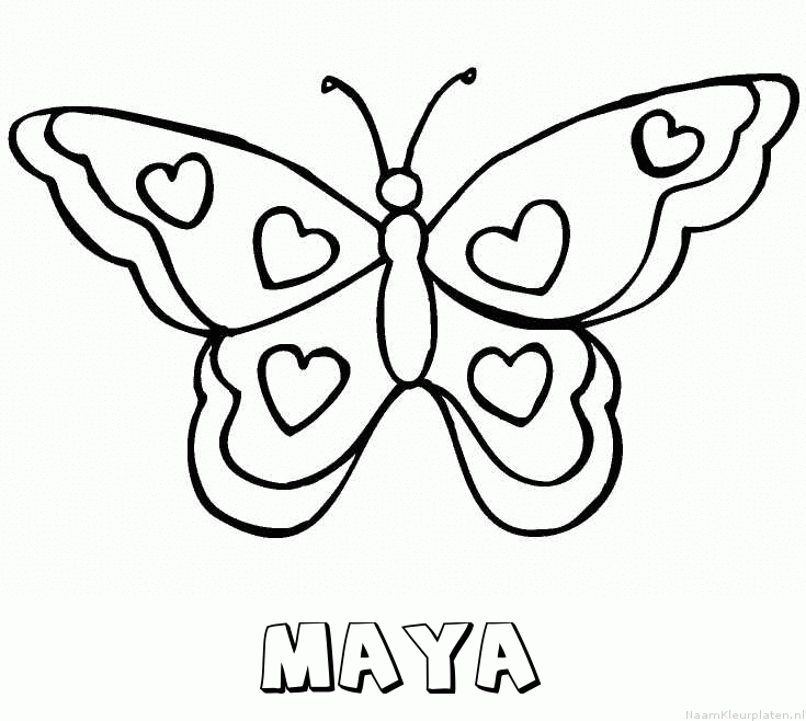 Maya vlinder hartjes kleurplaat