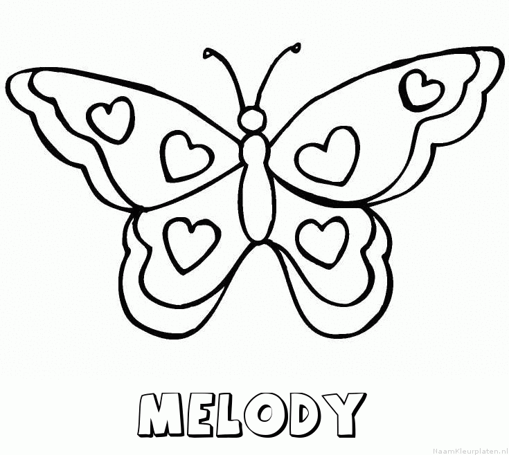 Melody vlinder hartjes kleurplaat