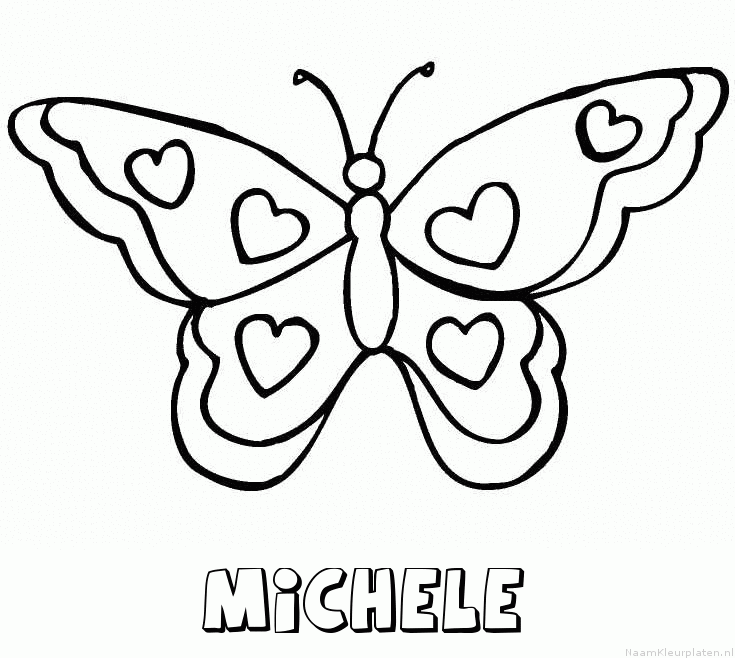 Michele vlinder hartjes kleurplaat