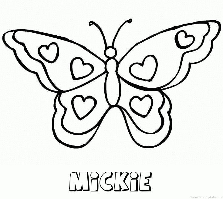 Mickie vlinder hartjes kleurplaat
