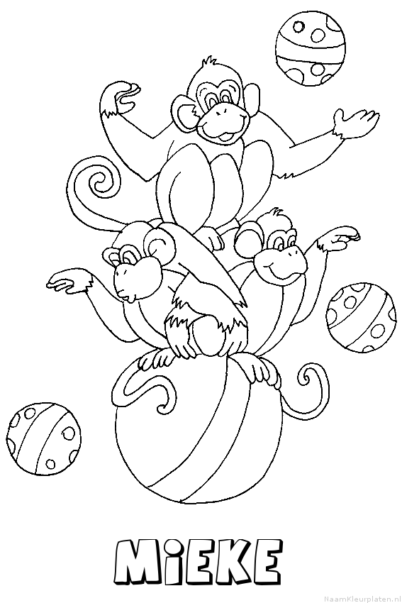 Mieke apen circus kleurplaat