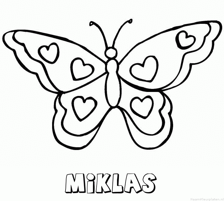 Miklas vlinder hartjes kleurplaat