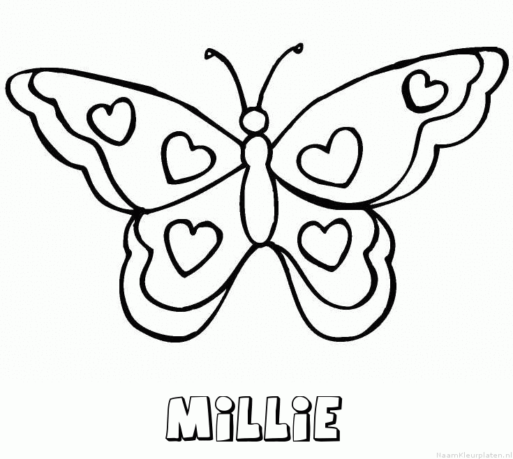 Millie vlinder hartjes kleurplaat