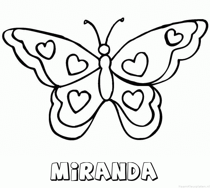 Miranda vlinder hartjes kleurplaat