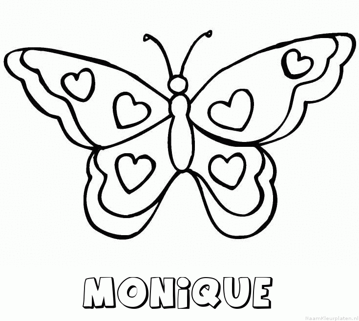 Monique vlinder hartjes kleurplaat