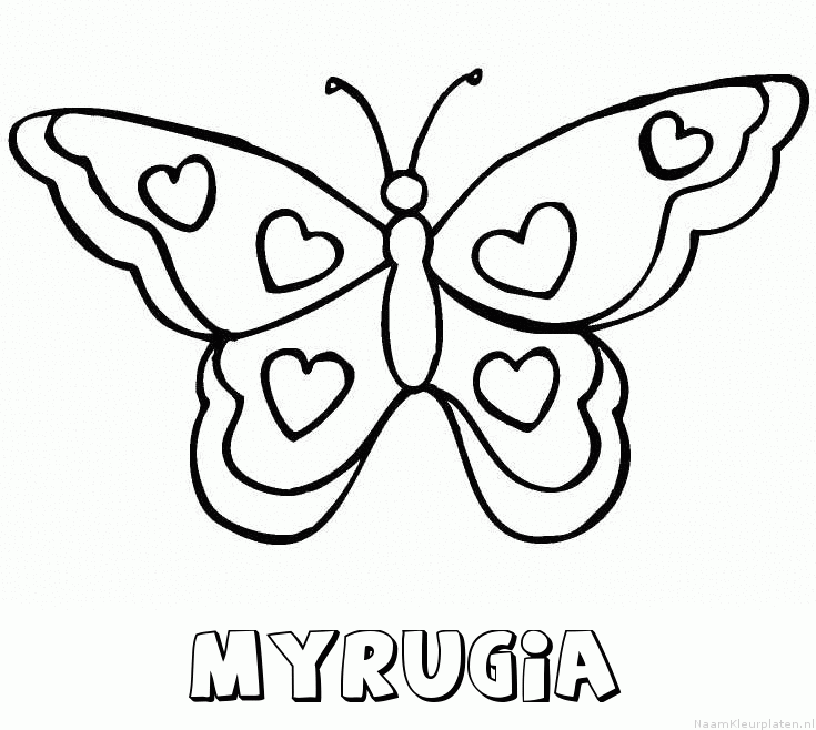 Myrugia vlinder hartjes kleurplaat