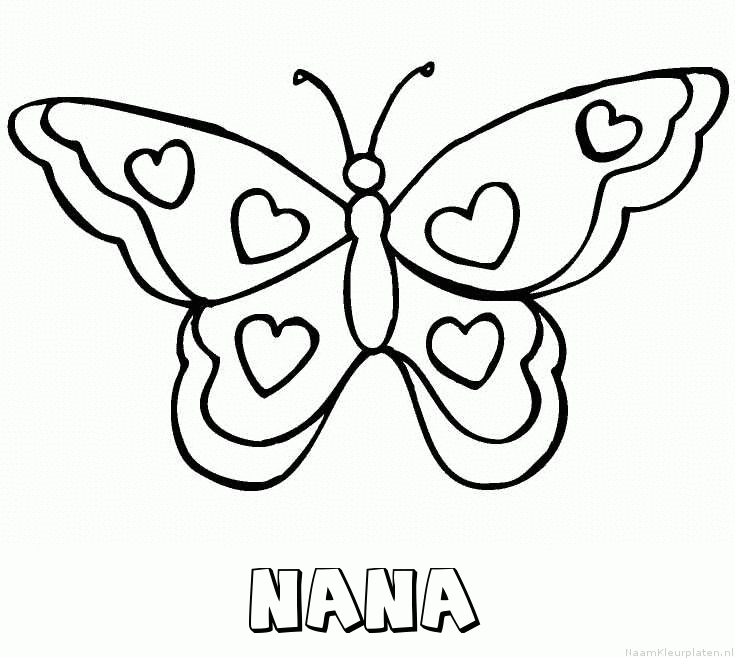 Nana vlinder hartjes kleurplaat