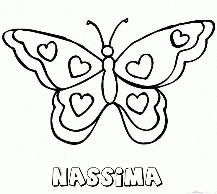 Nassima vlinder hartjes kleurplaat