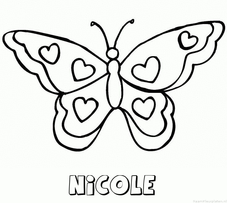 Nicole vlinder hartjes kleurplaat