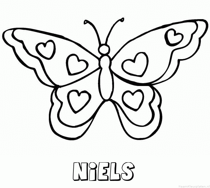 Niels vlinder hartjes kleurplaat