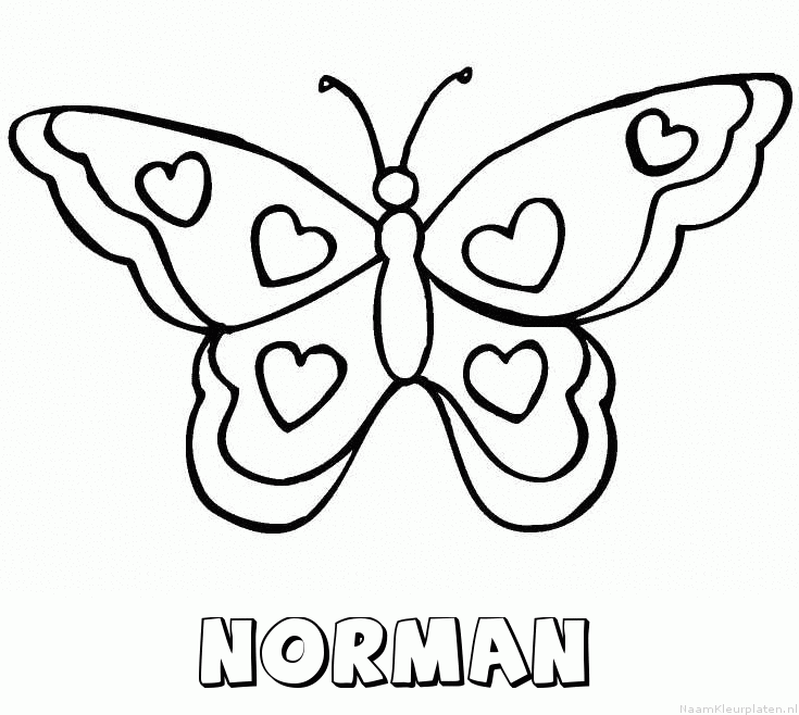 Norman vlinder hartjes kleurplaat