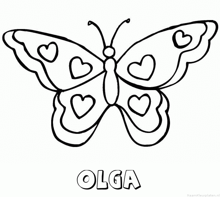 Olga vlinder hartjes kleurplaat