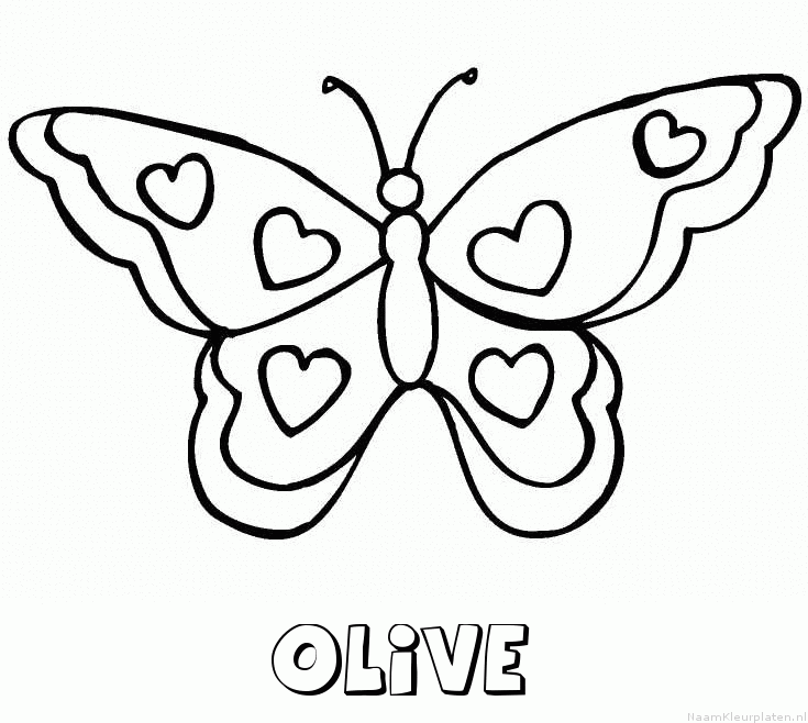 Olive vlinder hartjes kleurplaat