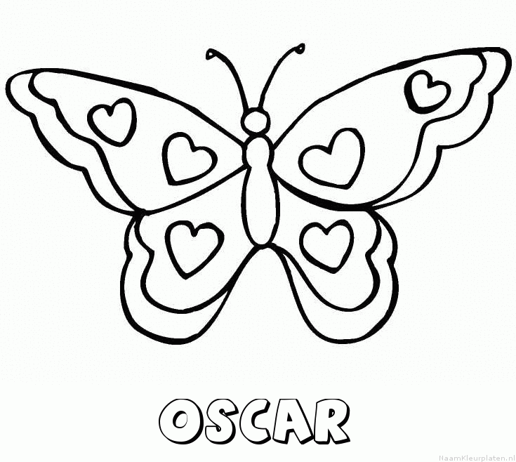 Oscar vlinder hartjes kleurplaat