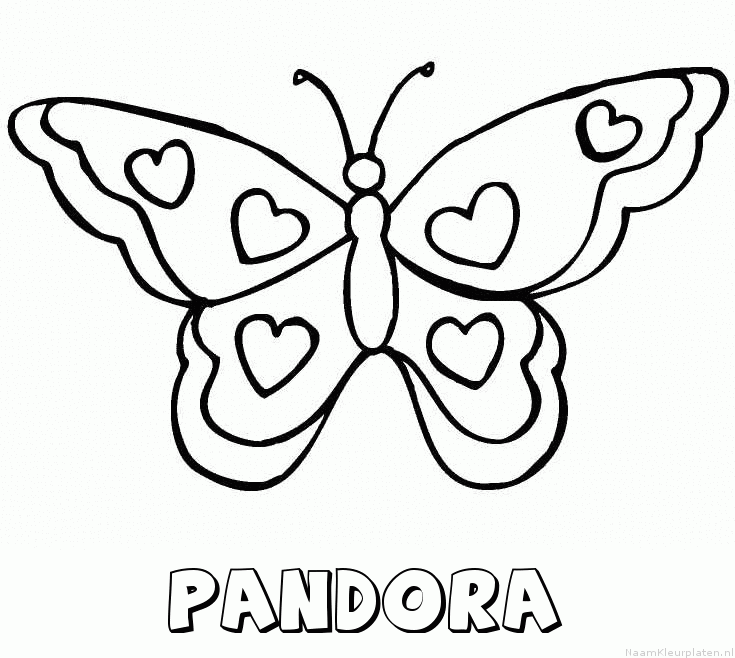 Pandora vlinder hartjes kleurplaat
