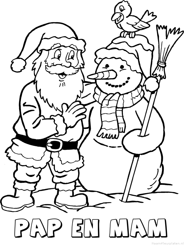 Pap en mam kerstman sneeuwpop kleurplaat