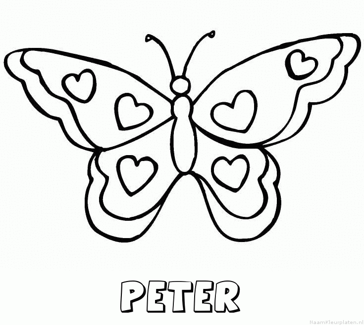 Peter vlinder hartjes kleurplaat