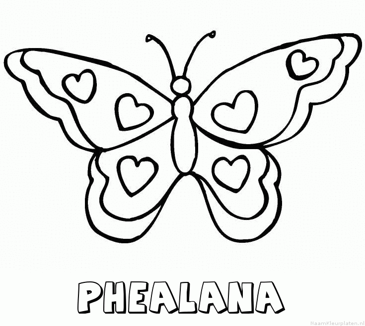Phealana vlinder hartjes kleurplaat