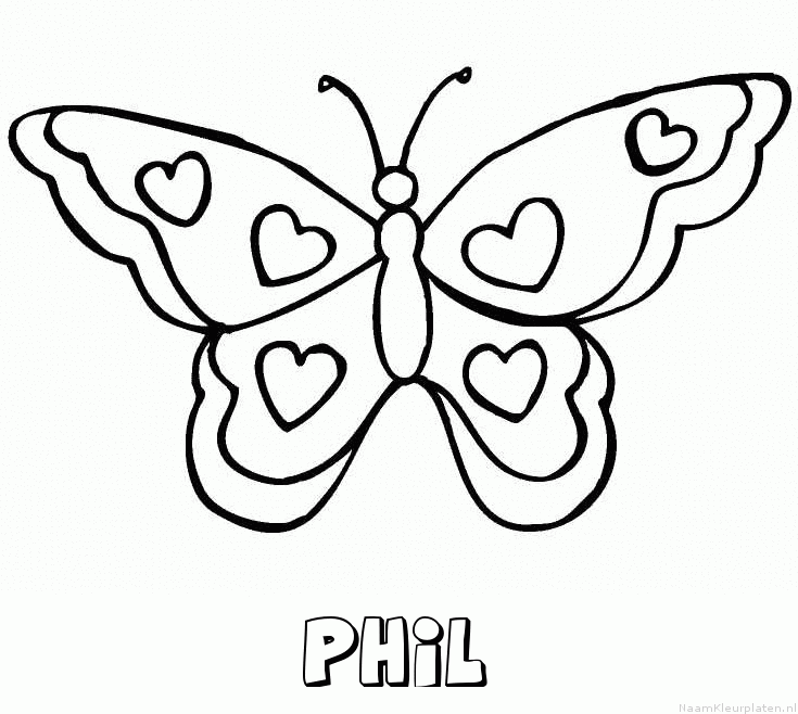 Phil vlinder hartjes kleurplaat