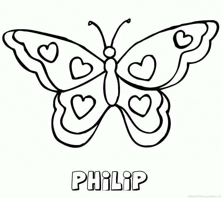 Philip vlinder hartjes kleurplaat