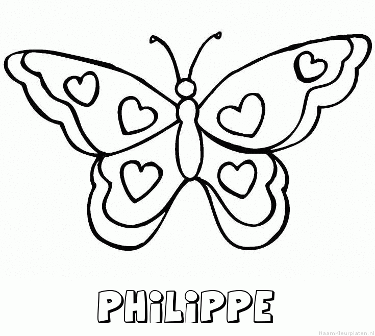Philippe vlinder hartjes kleurplaat