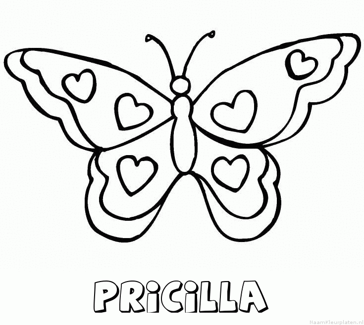 Pricilla vlinder hartjes kleurplaat