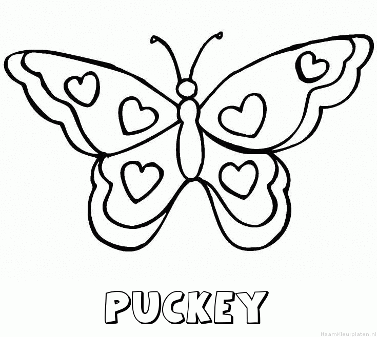 Puckey vlinder hartjes kleurplaat