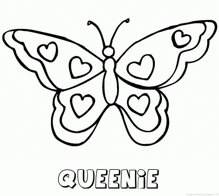Queenie vlinder hartjes kleurplaat