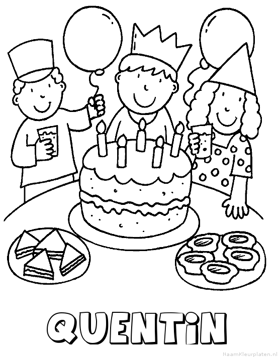 Quentin verjaardagstaart kleurplaat