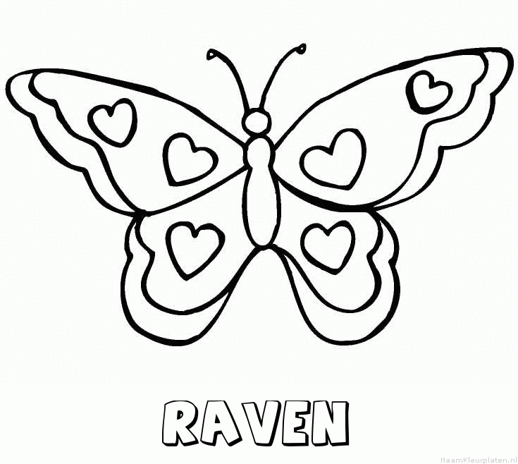 Raven vlinder hartjes kleurplaat
