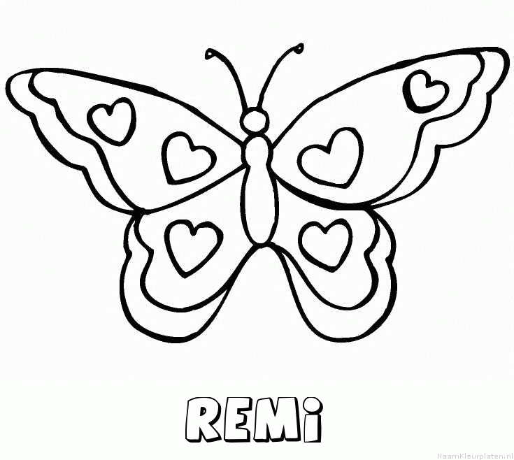 Remi vlinder hartjes kleurplaat