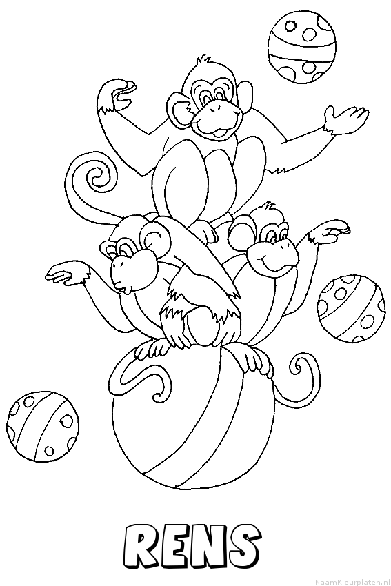 Rens apen circus kleurplaat